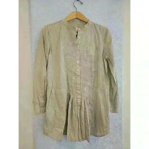 Womens Chico's Pleated Stretch Tunic Beige Blouse Size 0‎ Small Boho Lagenlook